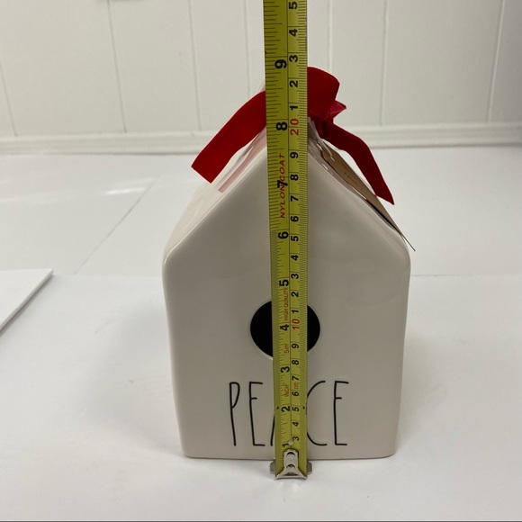 NWT Rae Dunn Artisan Collection Cream Ceramic Peace Bird House Red Bow & Tag - Picture 9 of 12